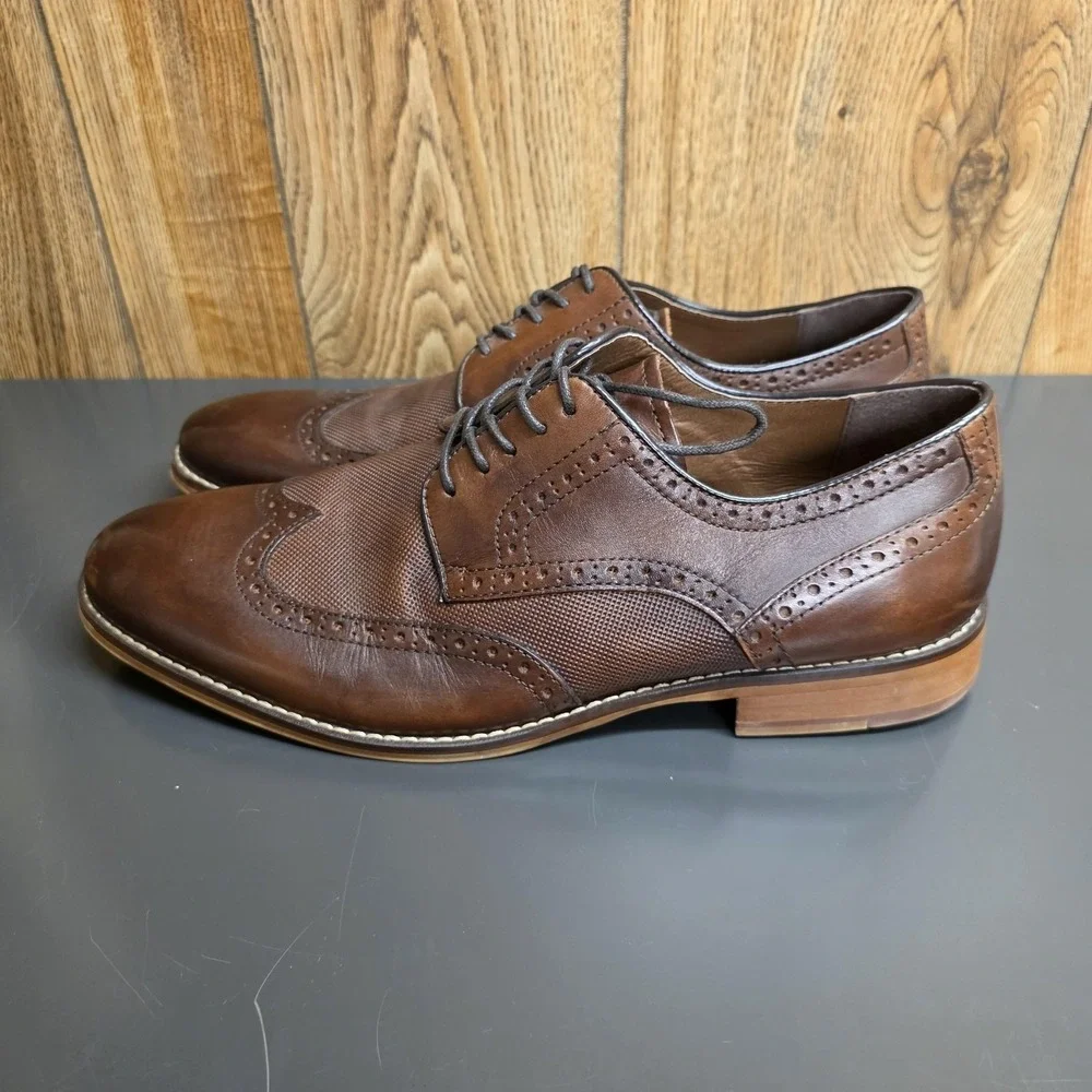 La Milano Keith Dress Shoes Men 13M Brown Leather Wingtip Derby Memory Foam